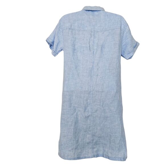 Tahari 100% Linen Shirt Dress Womens XS Blue Button Front Pockets - Picture 6 of 8